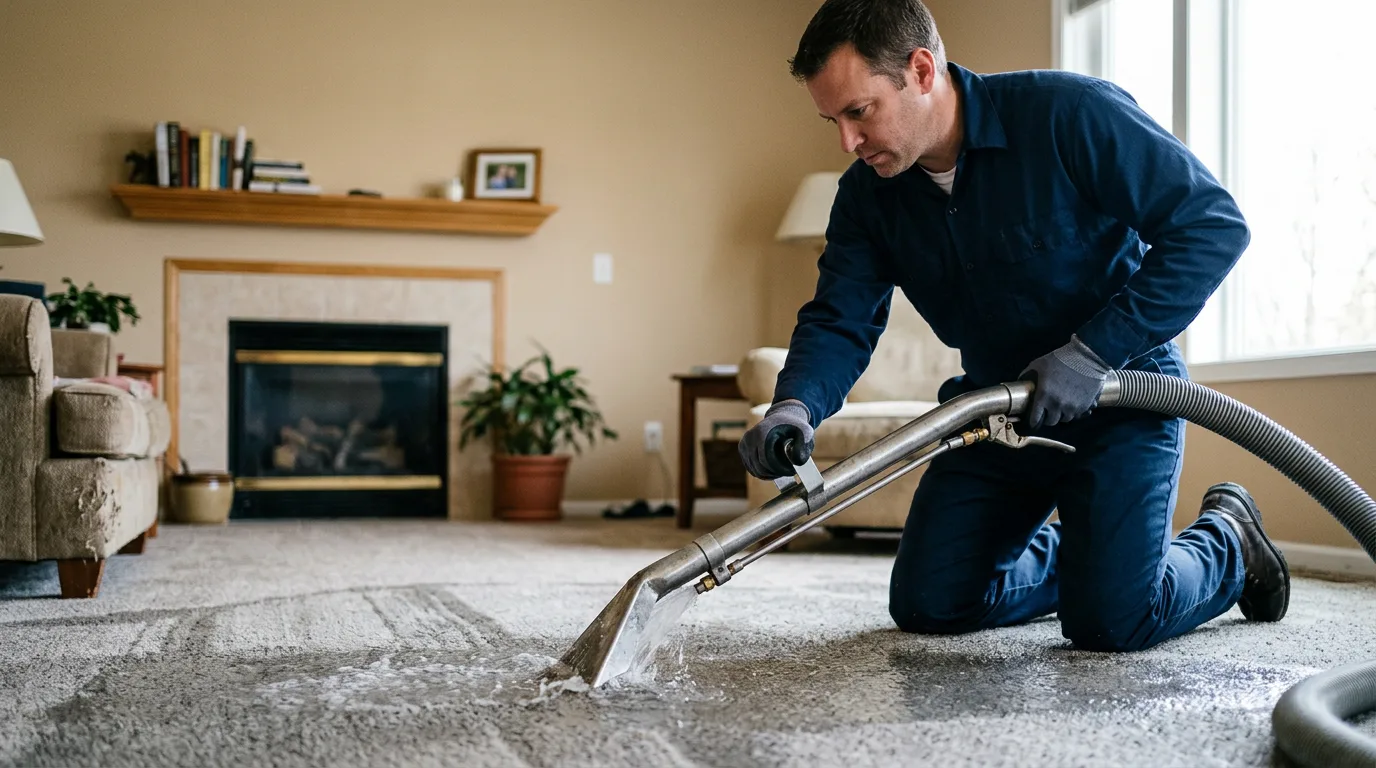 Water damage restoration technician working near Republic, MI